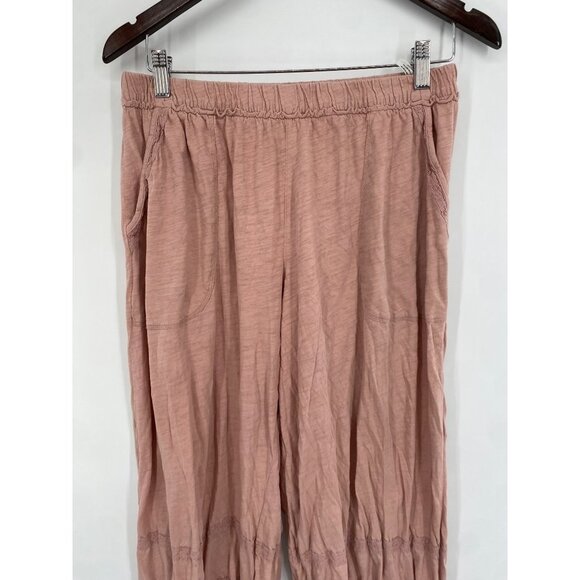 FREE PEOPLE Women's PINK Cropped Joggers LOOSE FIT Size SMALL LACE - Picture 2 of 3